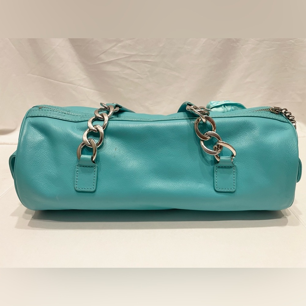 RARE NWT JUICY COUTURE VINTAGE Blue Leather Silver Accent Silk Bow Barrel Bag - Picture 9 of 15